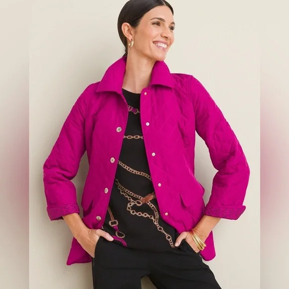 Chicos Modern Quilted Jacket, Fuschia, 2 - Picture 2 of 7